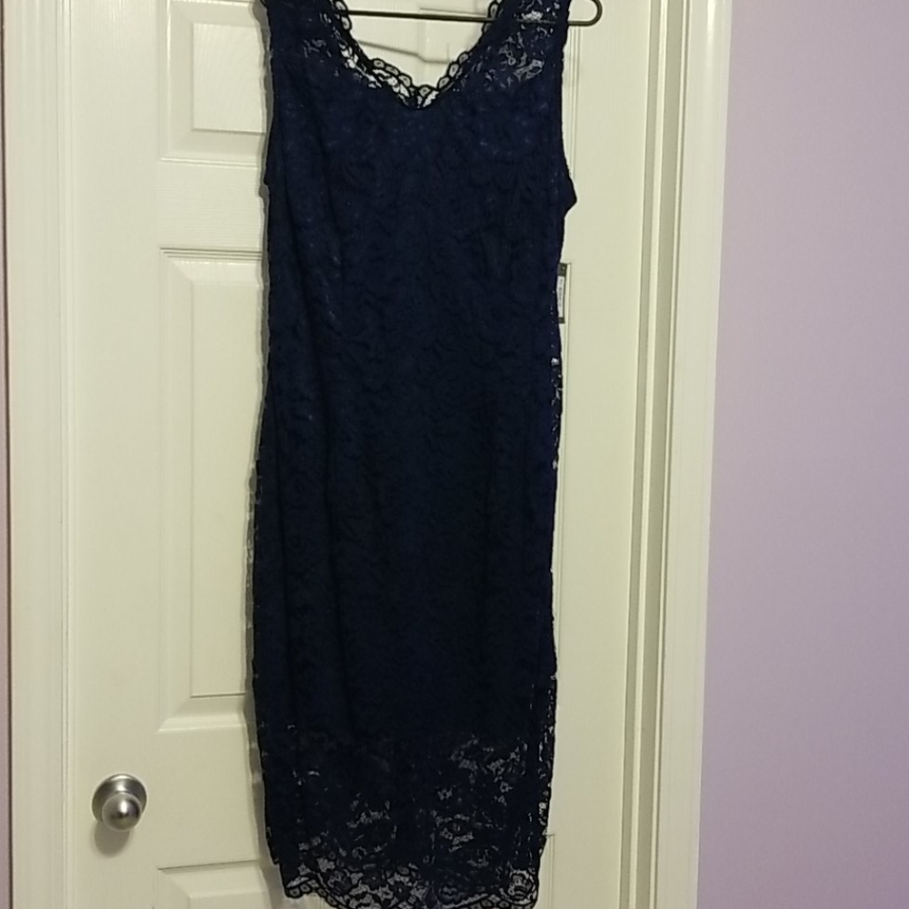 Navy Blue Lace Sleeveless Dress